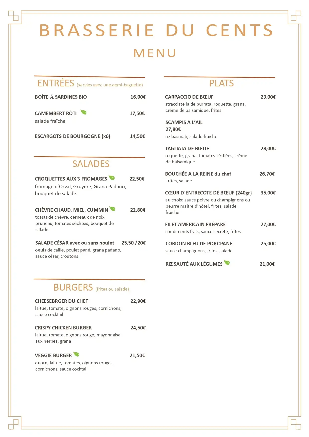 Menu de l'été