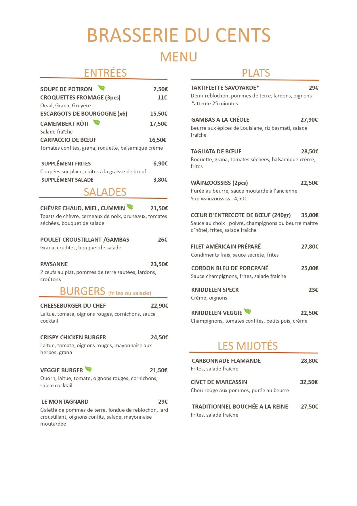 Menu de l'été