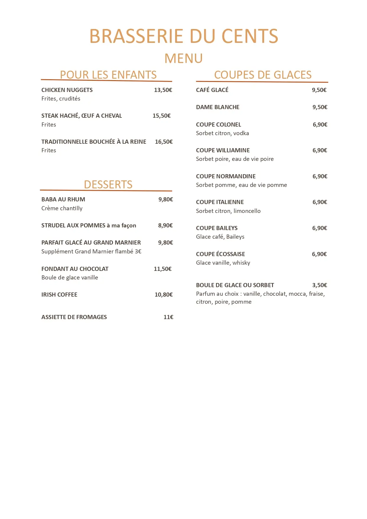 Menu de l'été